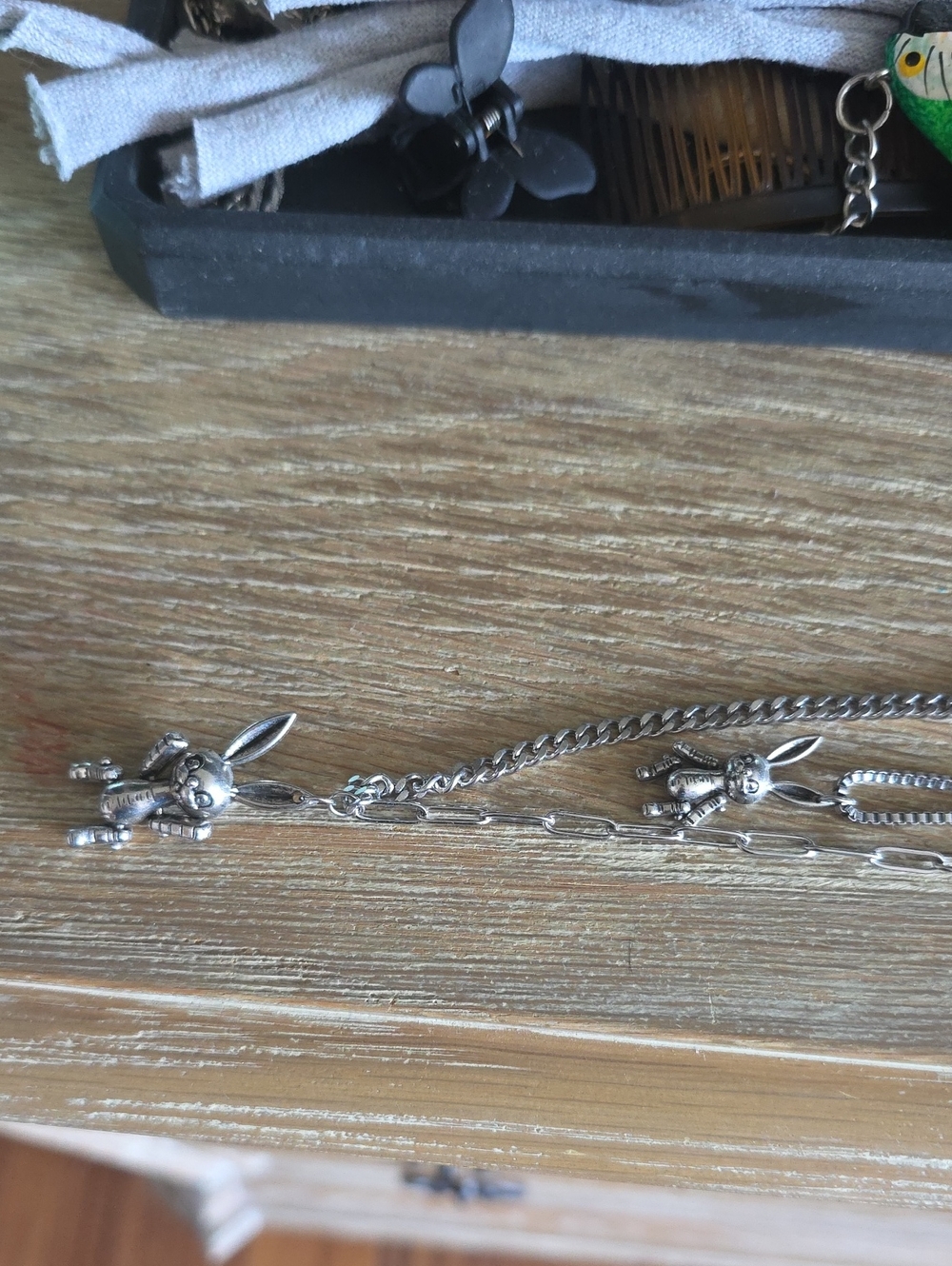 Silver Bunny Pendant Necklace Set